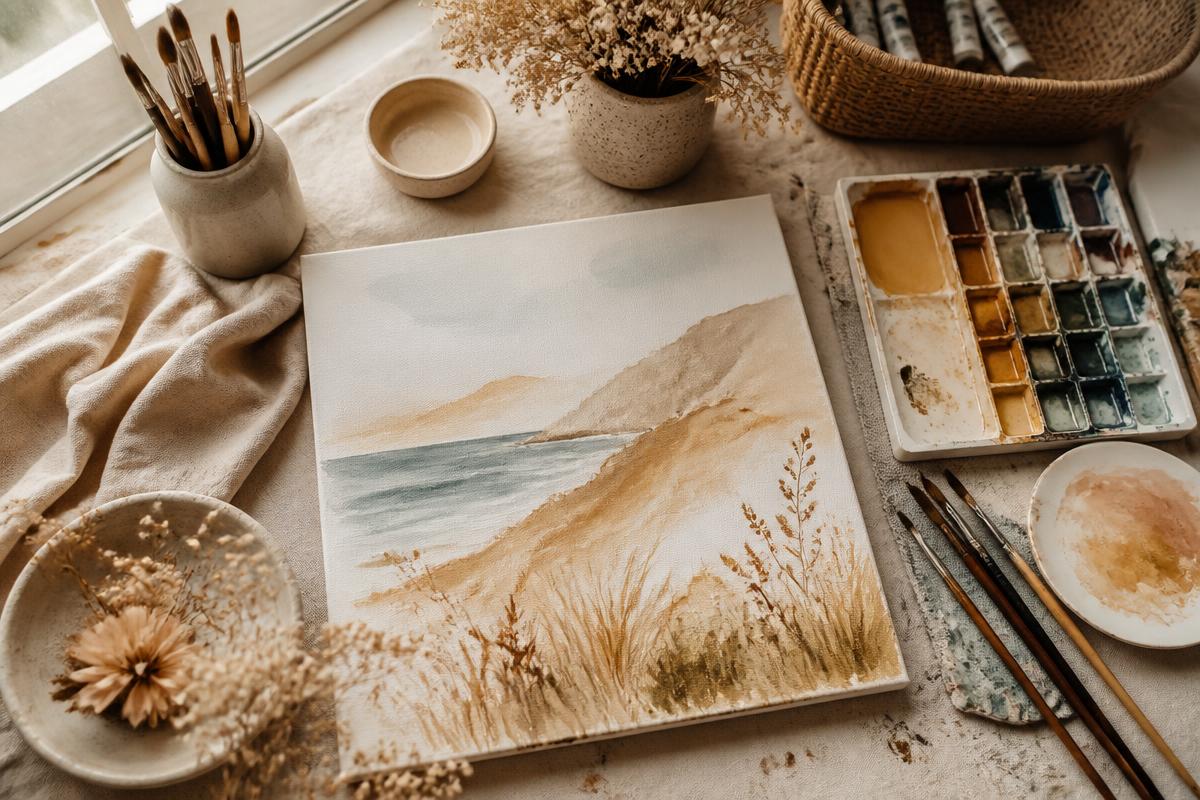 Kunstworkshop mit Aquarellfarben und Pinsel